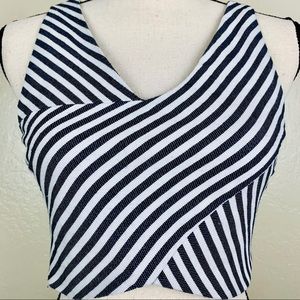 Navy & White Striped Crop Top